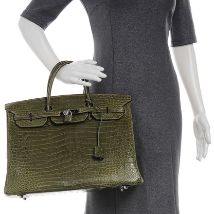 Hermes Matte Porosus Crocodile Birkin 40 Vert Olive 2 of 13