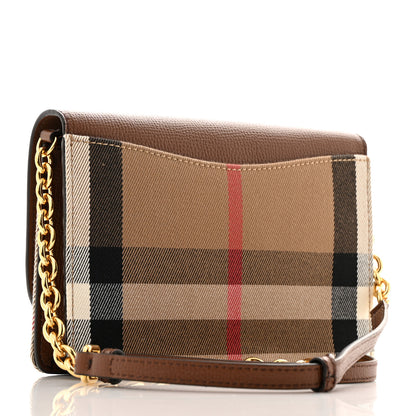 Burberry Grained Calfskin House Check Tartan Mix Hampshire Wallet On Chain Tan 3 of 12