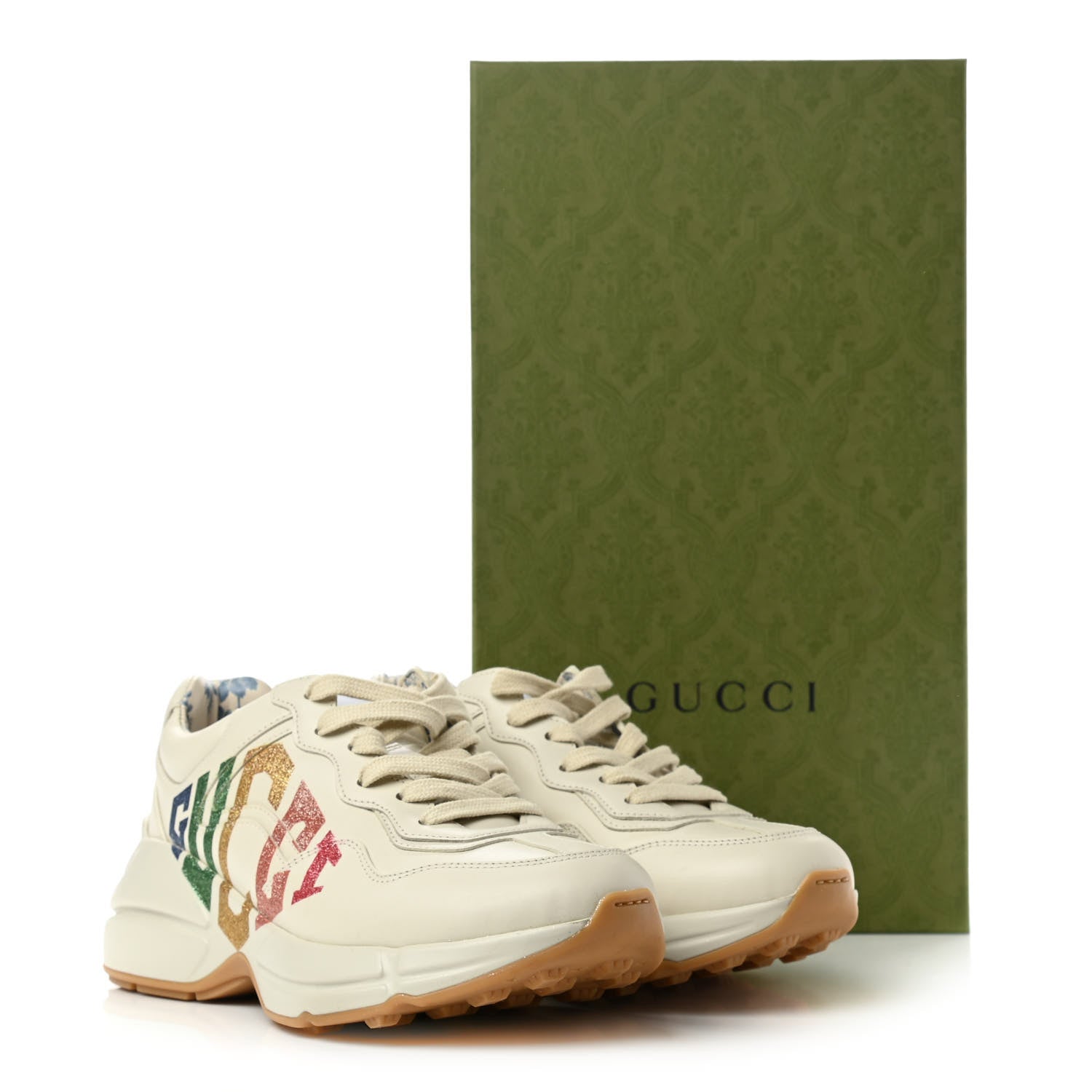 Gucci Calfskin Glitter Game Logo Womens Rhyton Sneakers 36.5 Mystic White 12 of 12