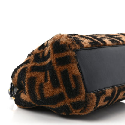 Fendi Shearling Nappa Macro FF 1974 Mini Peekaboo Iconic Satchel Tobacco Black 7 of 8