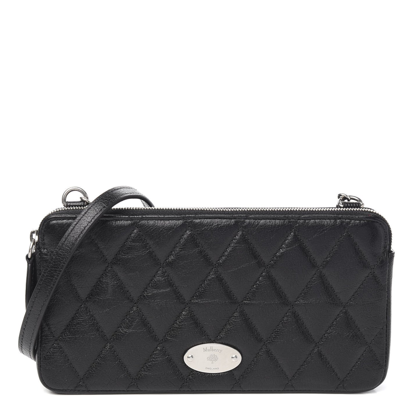 Shiny Buffalo Quilted Plaque Wallet on Chain Black