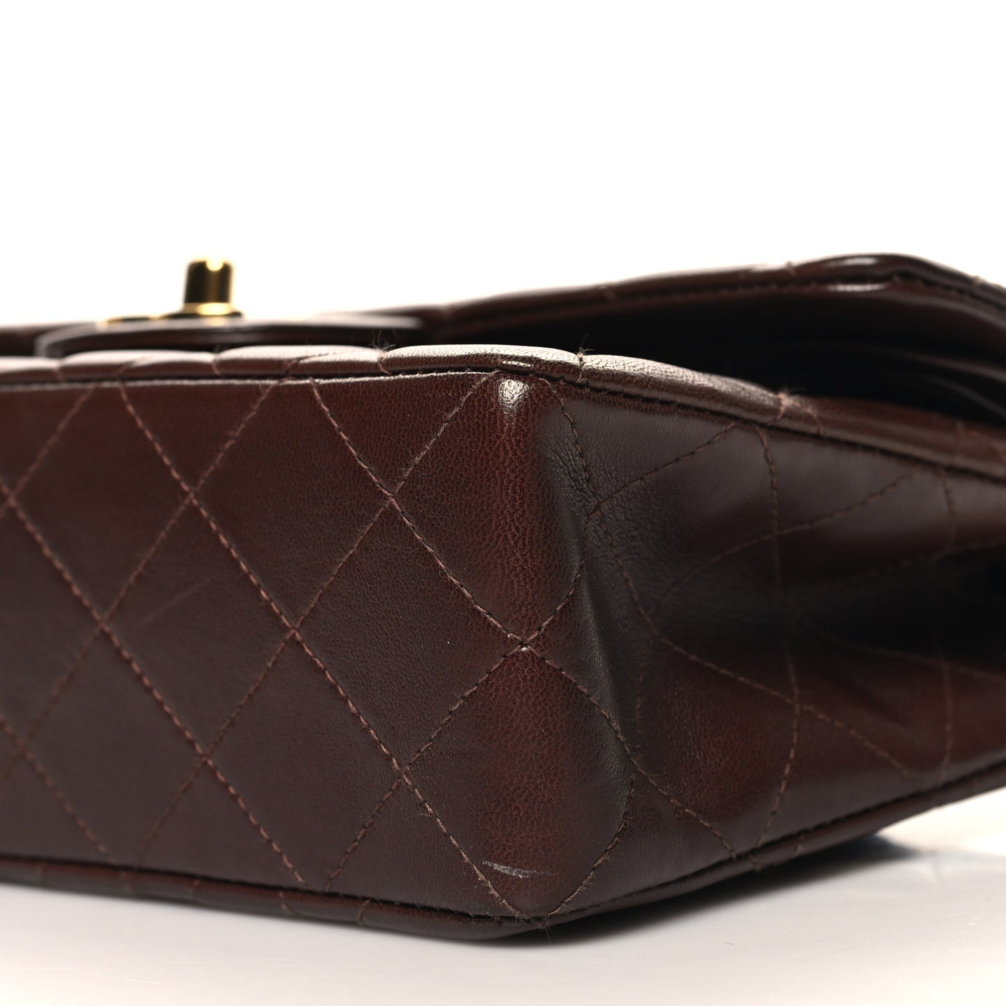 Lambskin Quilted Small Double Flap Dark Brown
