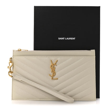 Saint Laurent Grain De Poudre Chevron Monogram Bill Pouch Crema Soft 8 of 8
