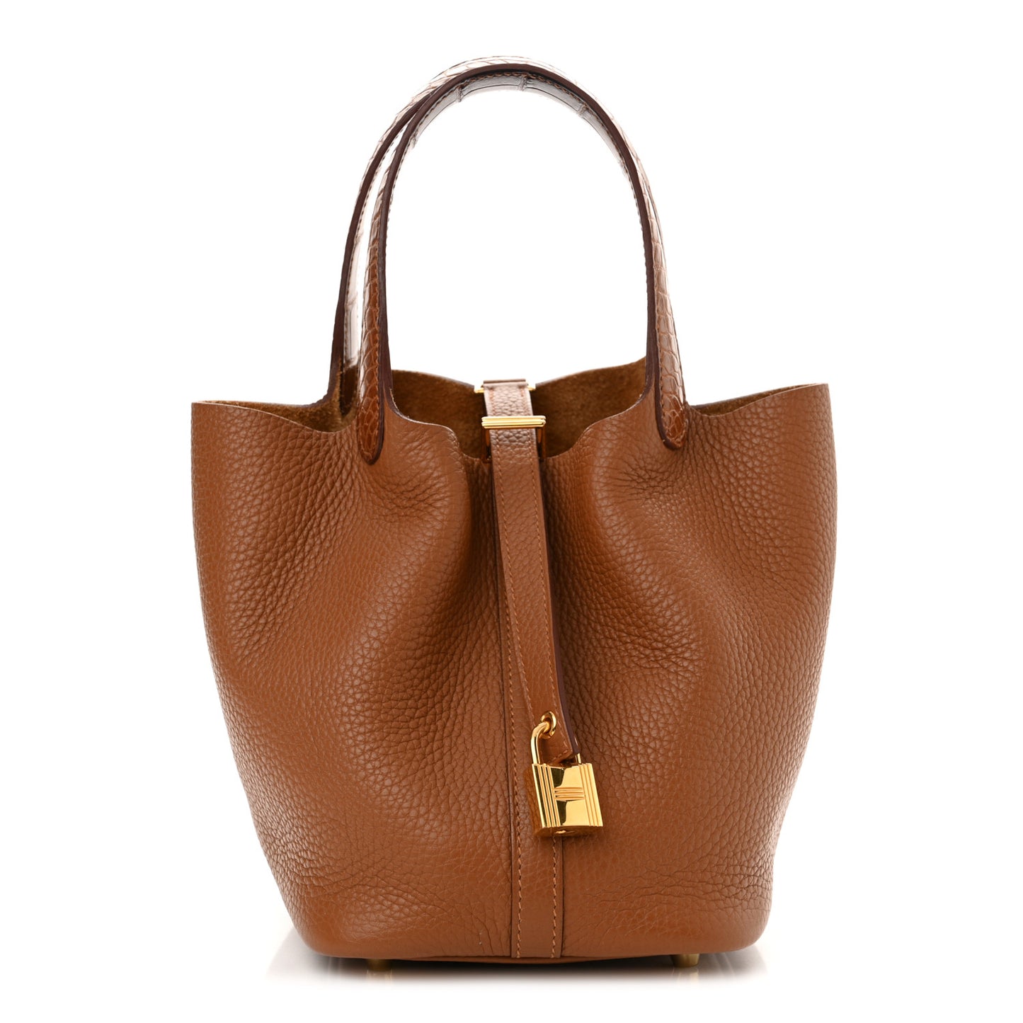 Taurillon Clemence Matte Alligator Picotin Lock Touch 18 PM Gold
