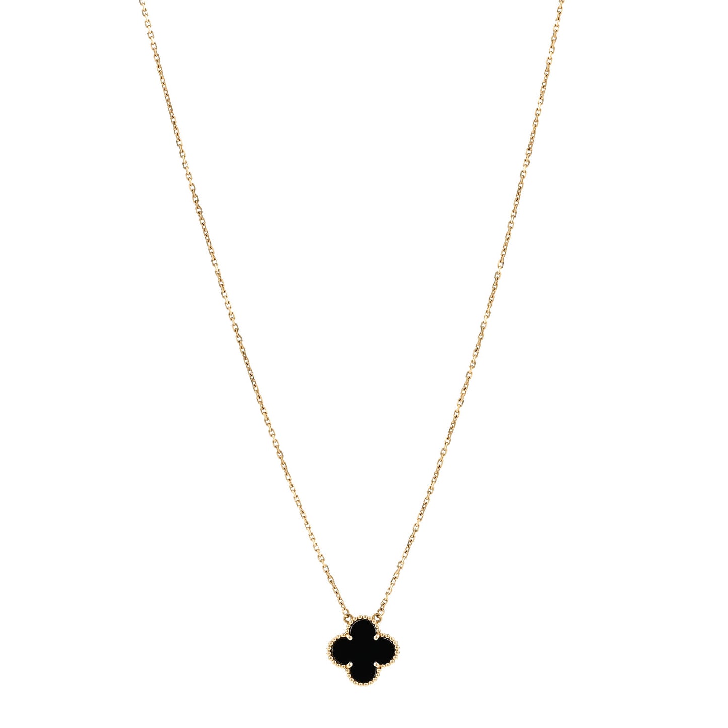 18K Yellow Gold Black Onyx Vintage Alhambra Pendant Necklace