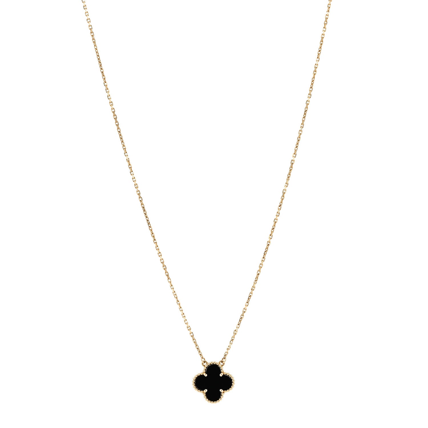 Van Cleef & Arpels 18K Yellow Gold Black Onyx Vintage Alhambra Pendant Necklace 1 of 7