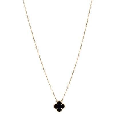 Van Cleef & Arpels 18K Yellow Gold Black Onyx Vintage Alhambra Pendant Necklace 1 of 7