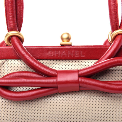 Chanel Perforated Lambskin Kiss Lock Light Beige Red 10 of 12