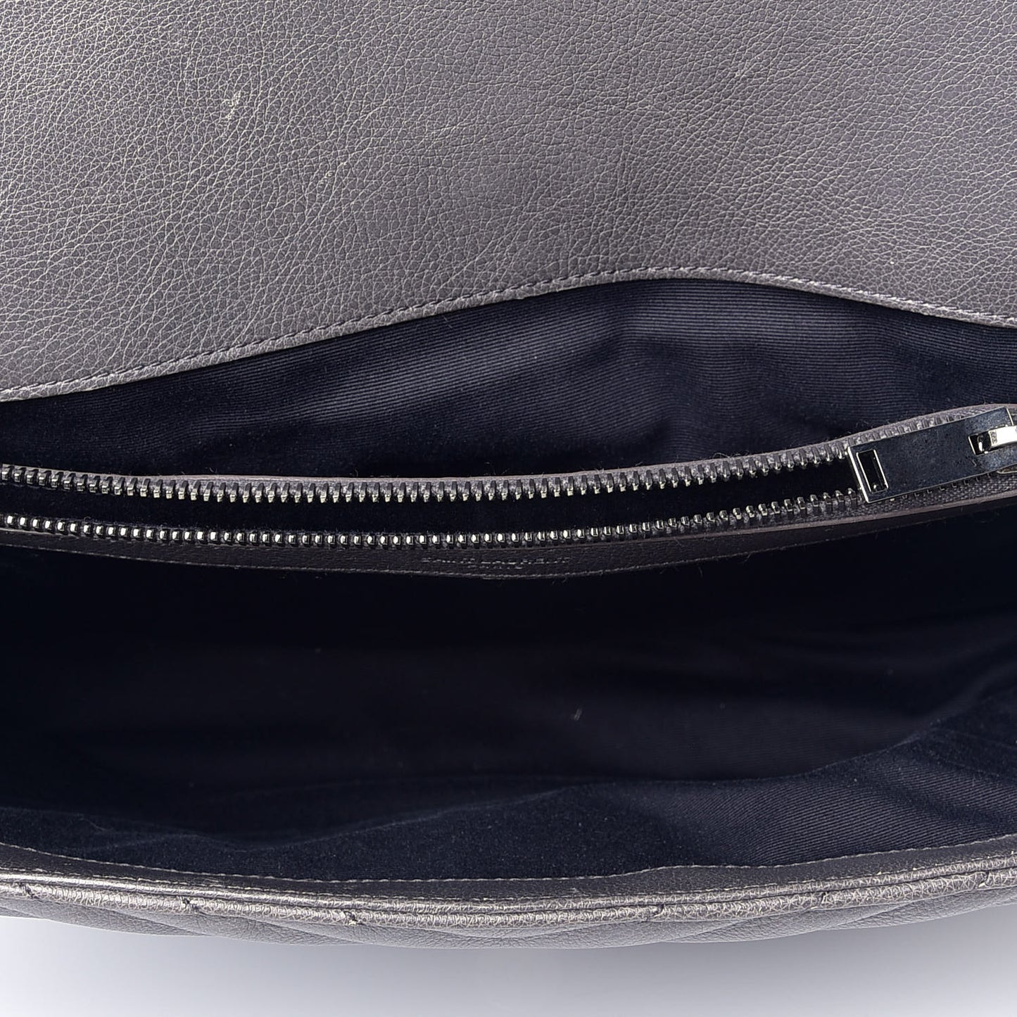 Sheepskin Matelasse Chevron Monogram Large College Satchel Dark Anthracite