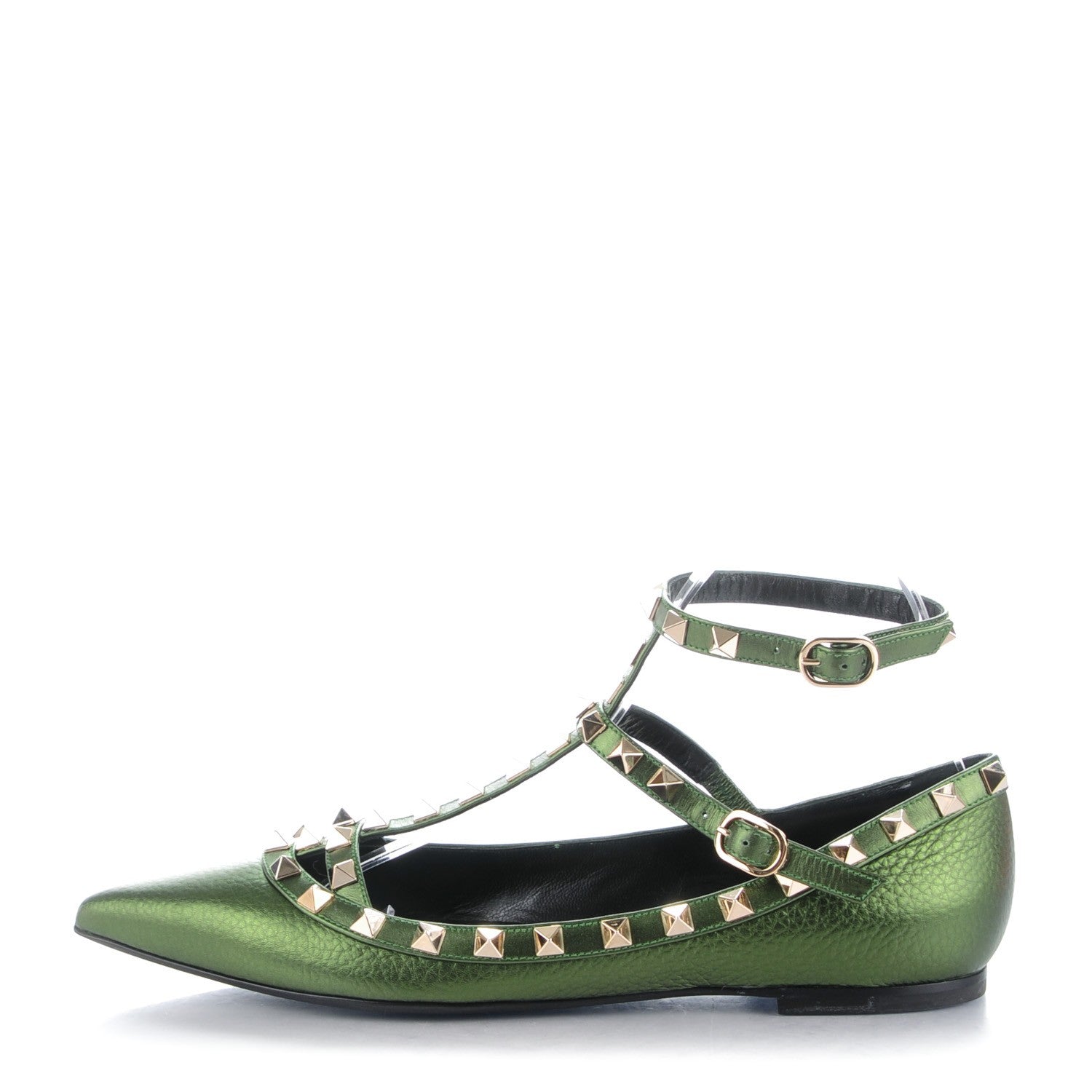 Valentino Garavani Metallic Pebbled Calfskin Rockstud Cage Ballerina Flats 37.5 Field 1 of 8