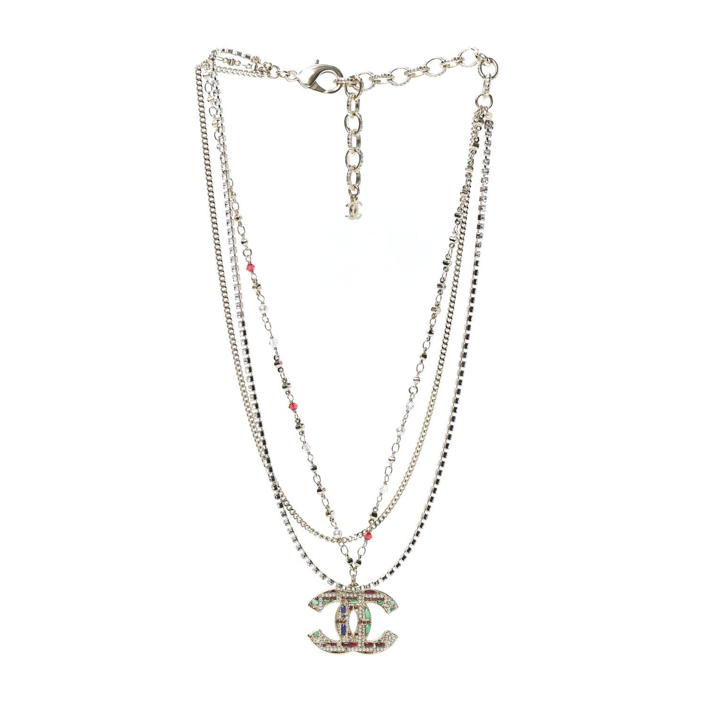 Pearl Large CC Pendant Necklace Gold Green Red