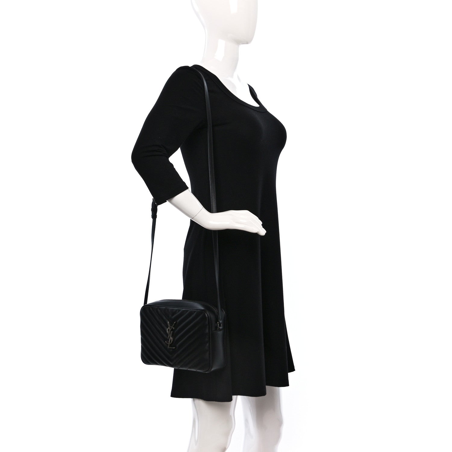 Saint Laurent Calfskin Matelasse Monogram Lou Camera Bag Black 2 of 9