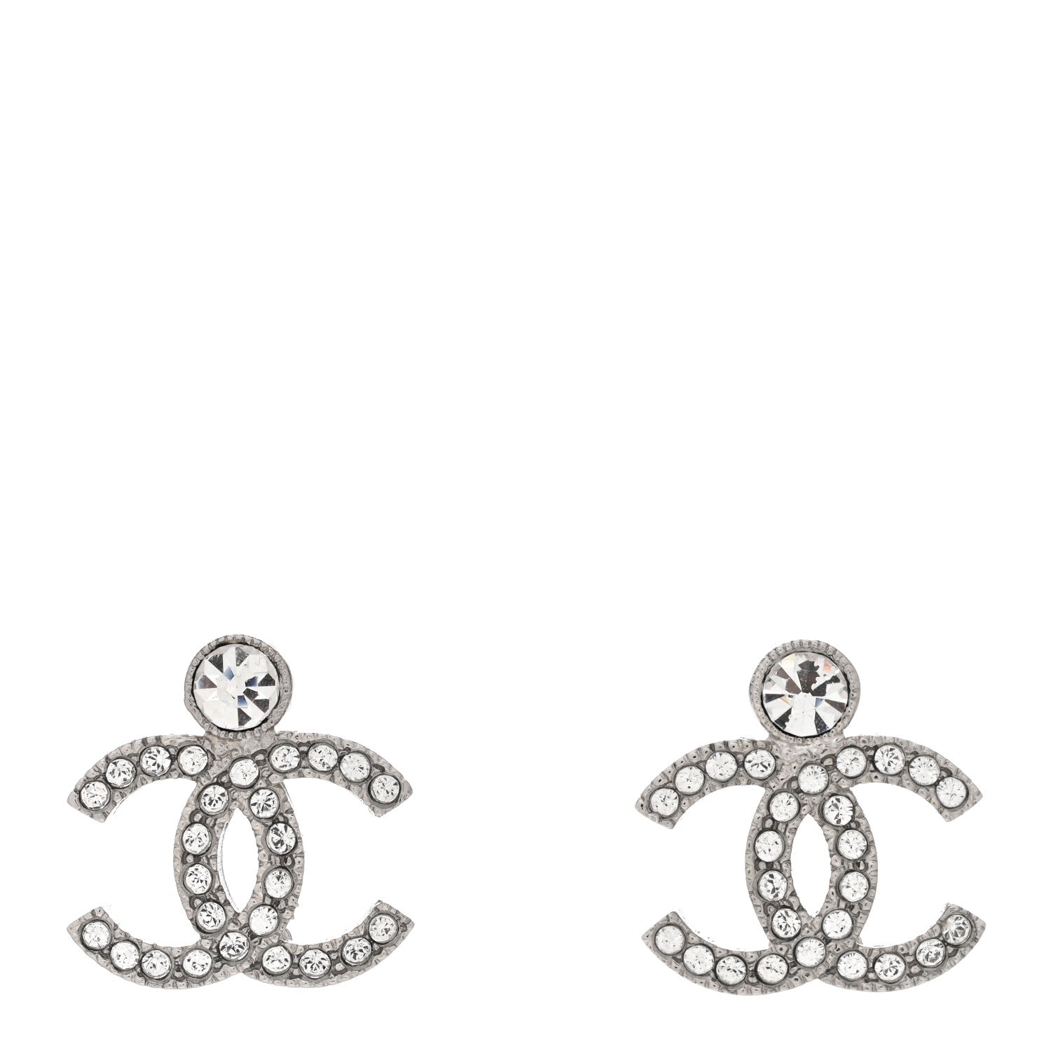 Chanel Crystal CC Earrings Silver 1 of 5