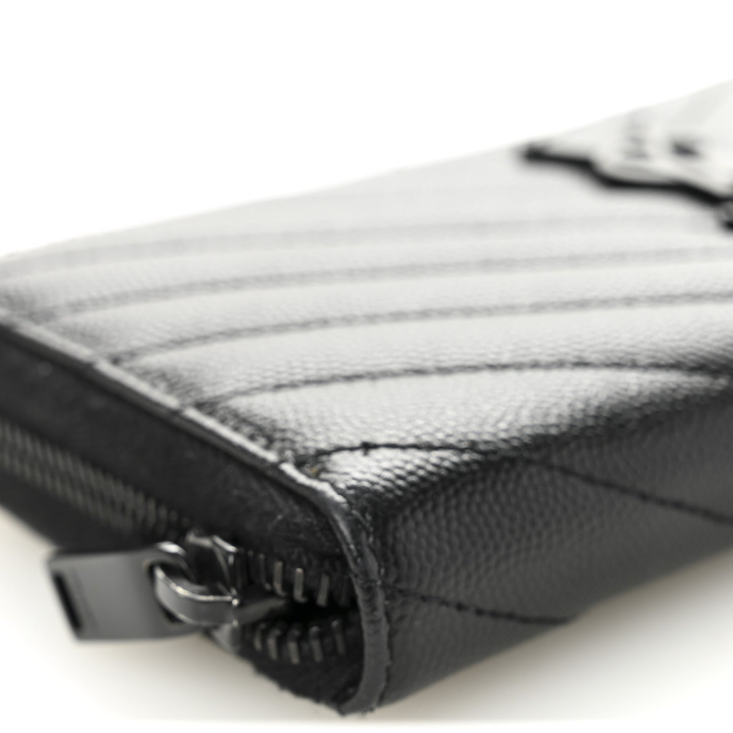 Grain De Poudre Matelasse Chevron Monogram Monochrome Zip Around Wallet Black