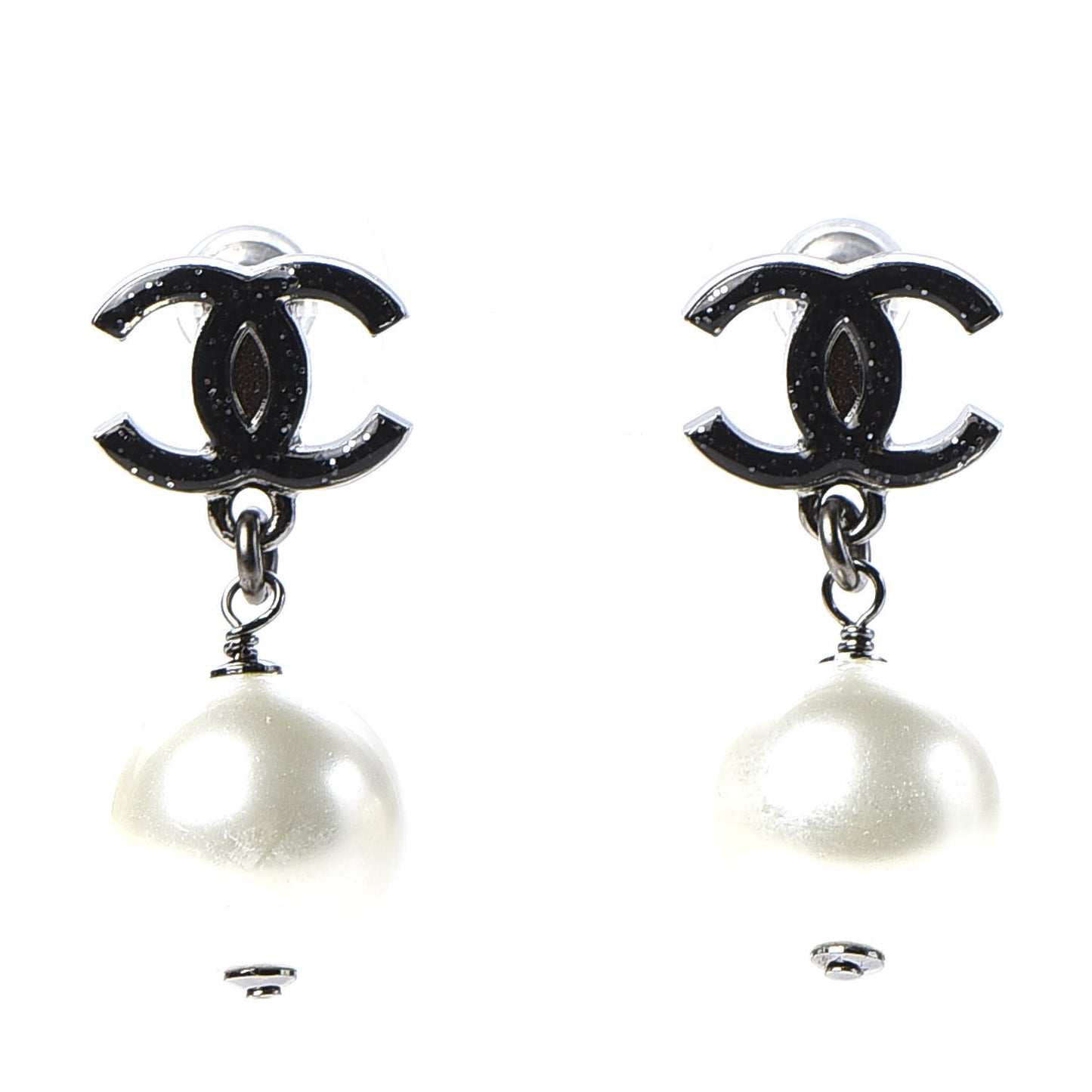 Glitter Pearl Enamel CC Drop Earrings Ruthenium Black