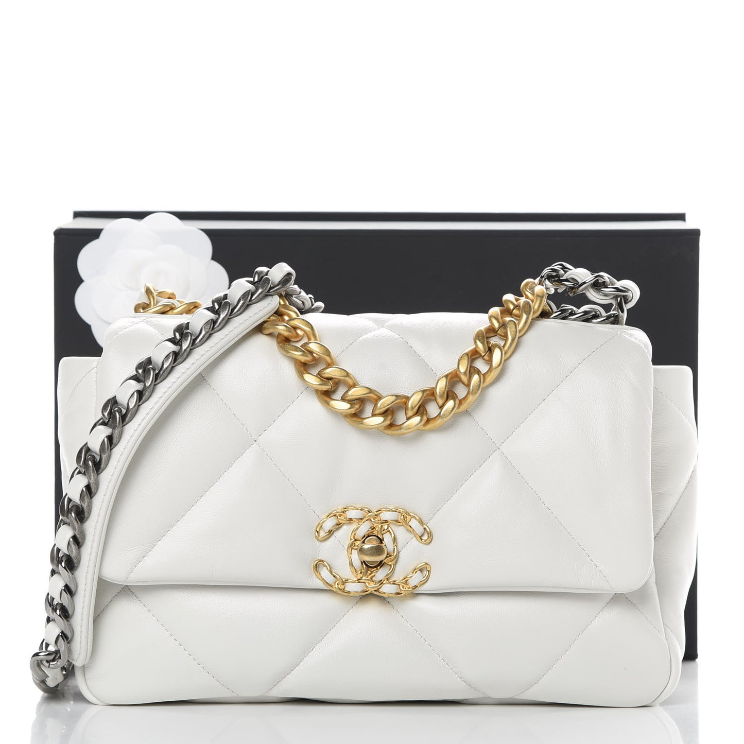 Goatskin Quilted Medium Chanel 19 Flap White