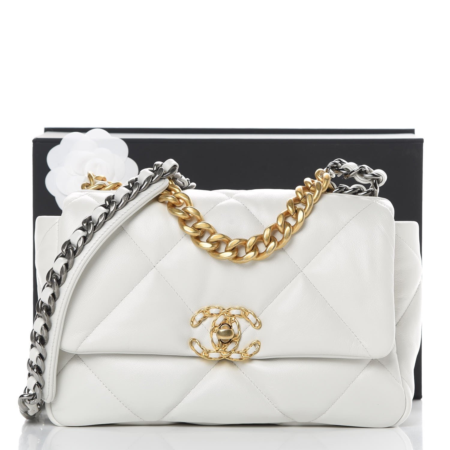 Chanel Goatskin Quilted Medium Chanel 19 Flap White 12 of 12