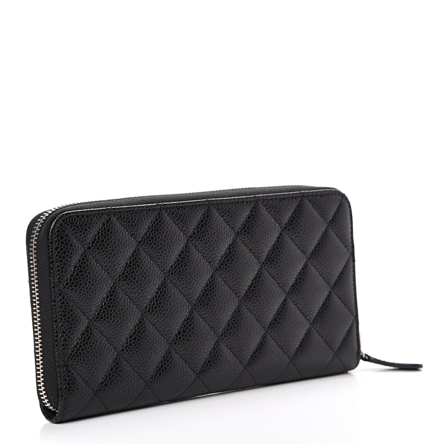 Caviar Quilted Large Gusset Zip Around Wallet Black