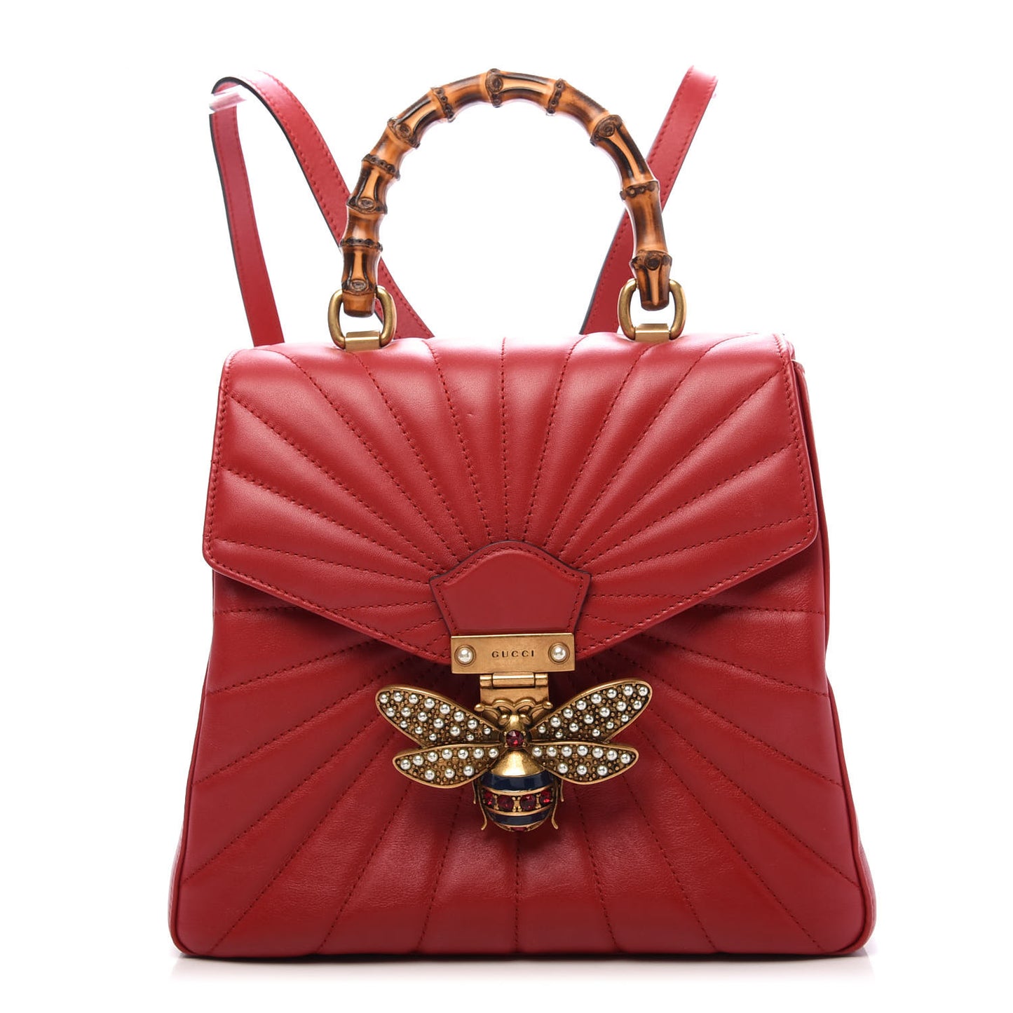 Calfskin Bamboo Trapuntata Queen Margaret Backpack Hibiscus Red