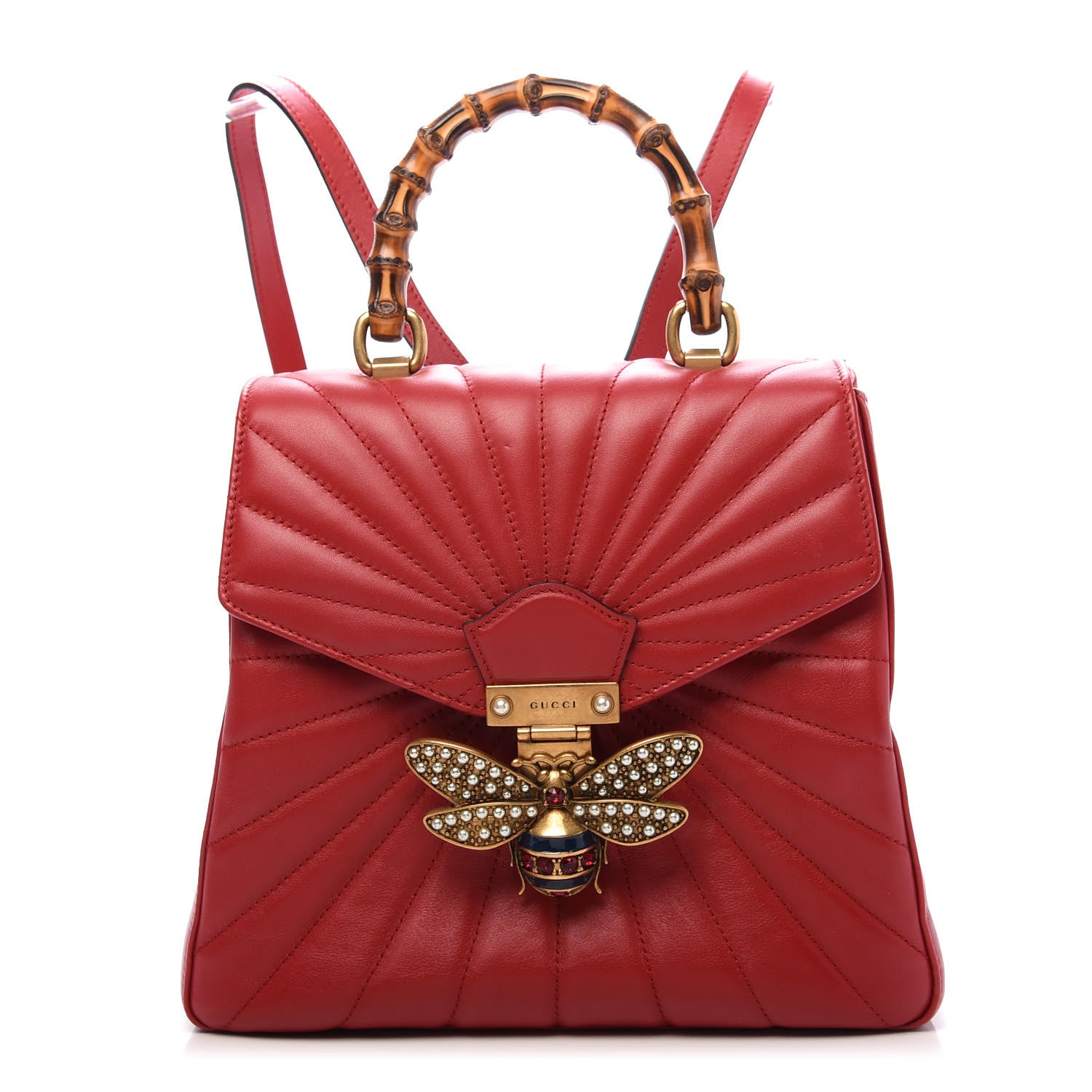 Gucci Calfskin Bamboo Trapuntata Queen Margaret Backpack Hibiscus Red 1 of 10