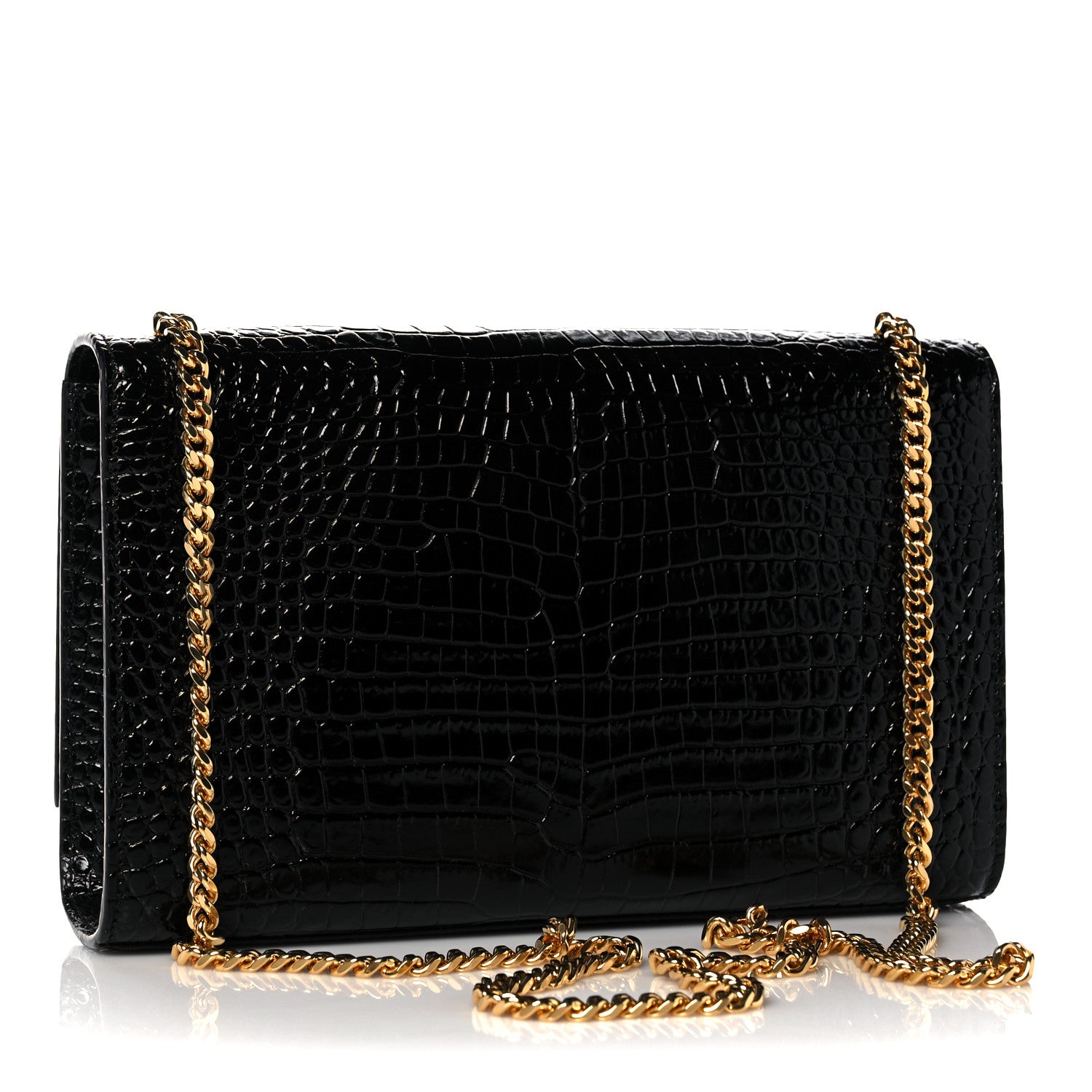 Saint Laurent Calfskin Crocodile Embossed Medium Classic Monogram Kate Tassel Satchel Black 3 of 9
