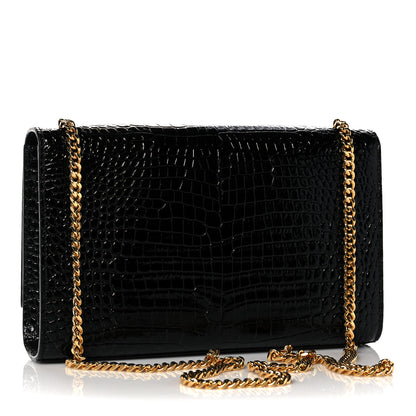 Saint Laurent Calfskin Crocodile Embossed Medium Classic Monogram Kate Tassel Satchel Black 3 of 9