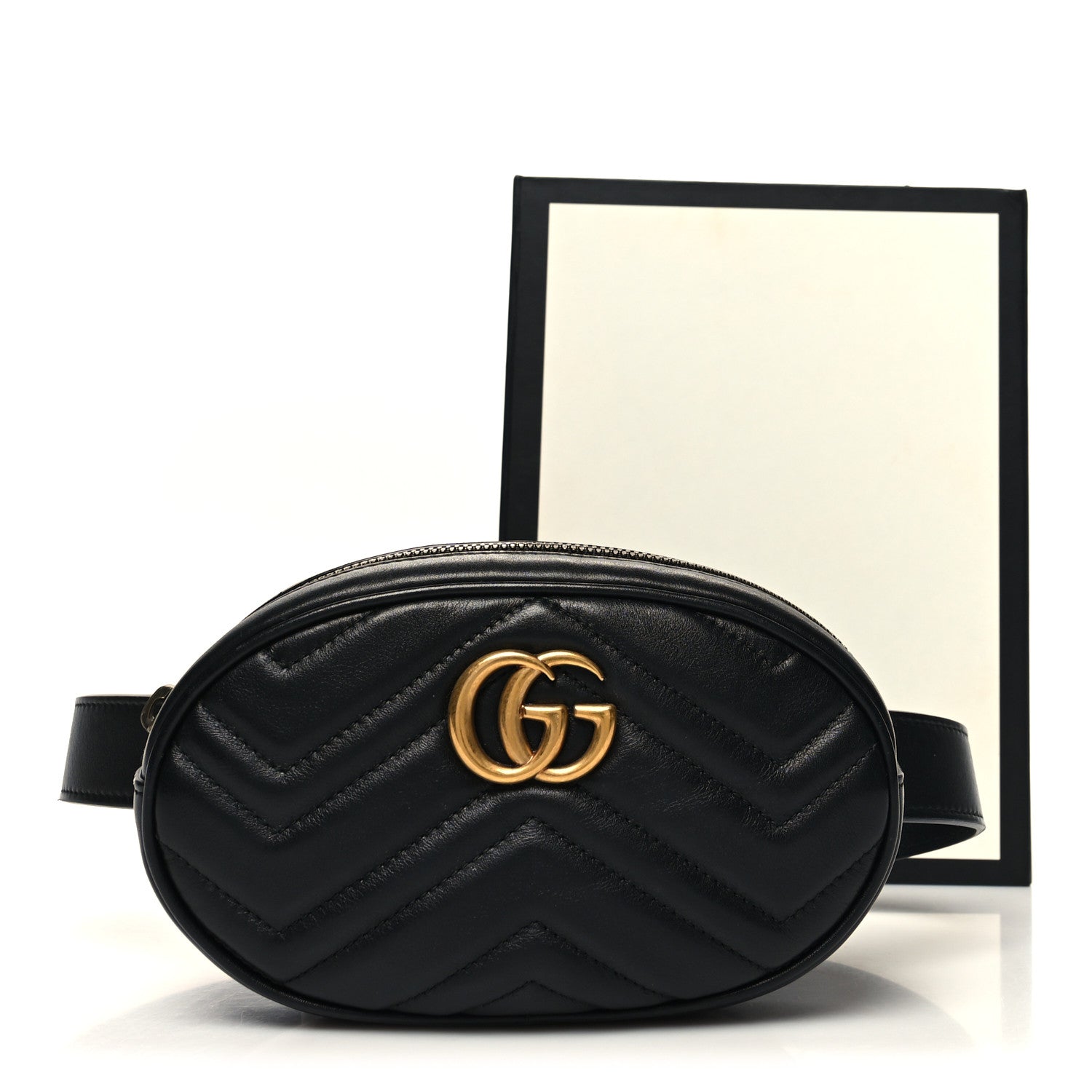 Gucci Calfskin Matelasse GG Marmont Belt Bag 85 34 Black 14 of 14