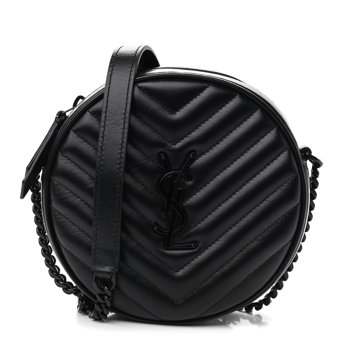 Calfskin Matelasse Chevron Round Vinyle Camera Bag Black