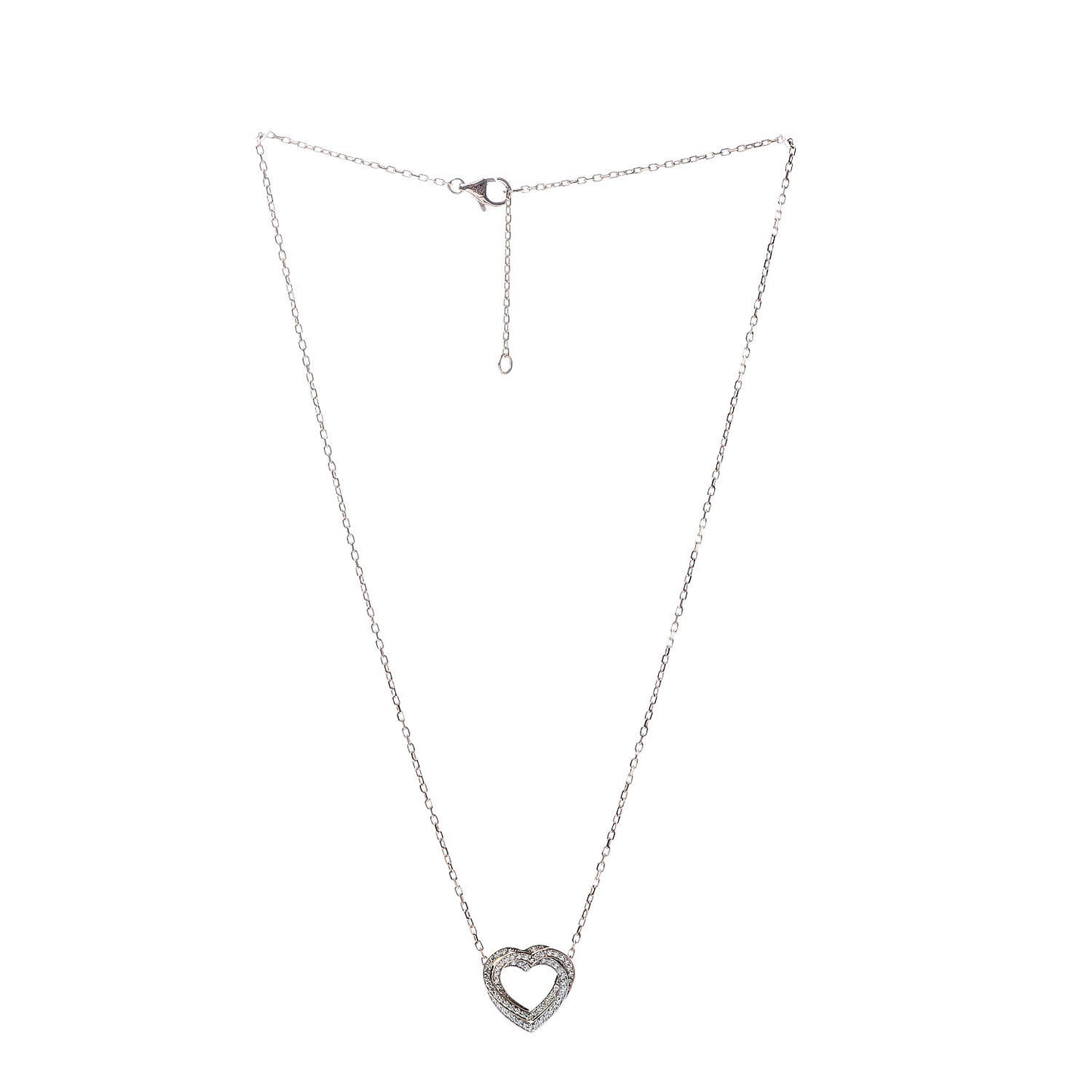 18K Pink Yellow White Gold Diamond Trinity Heart Paved Pendant Necklace