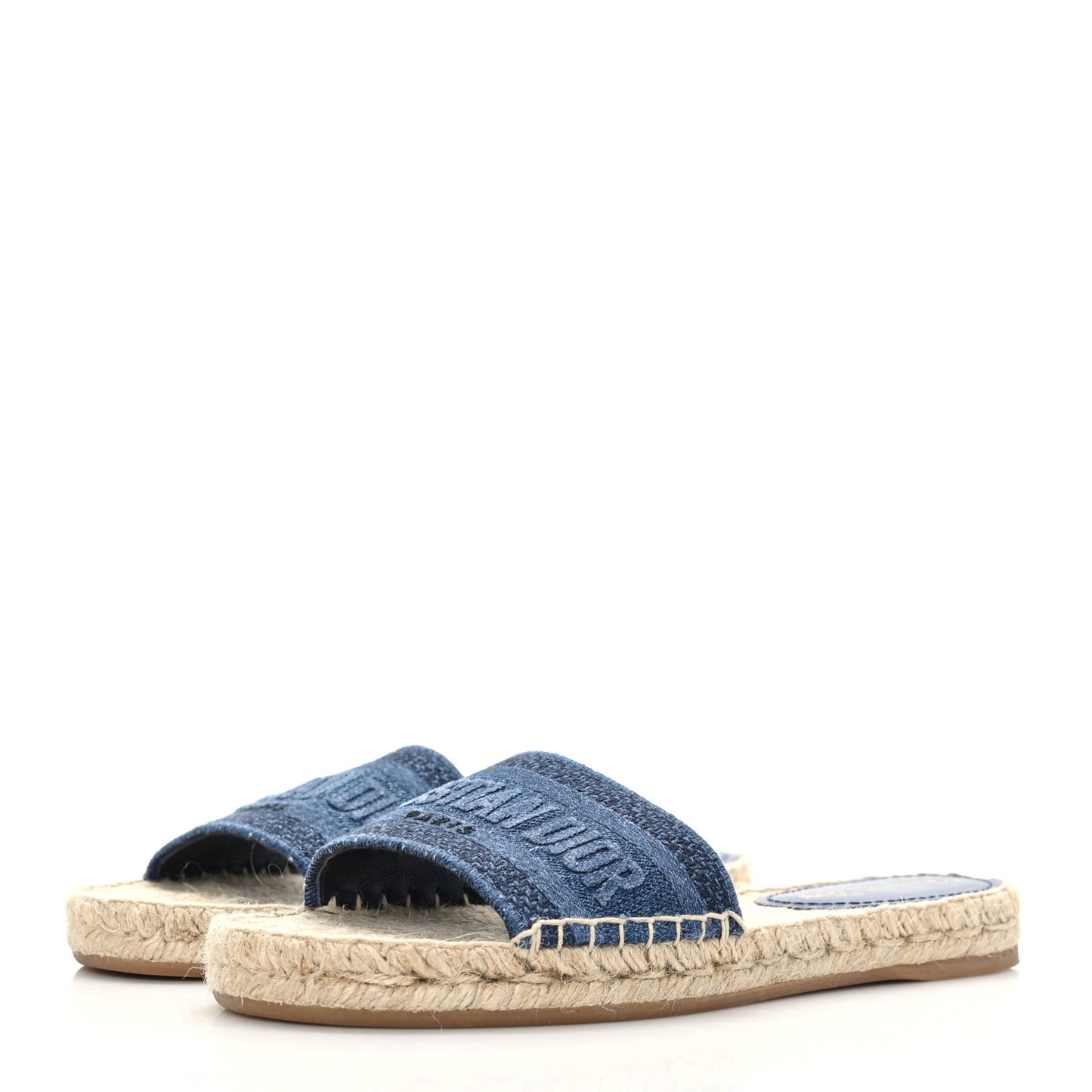 Denim Embroidered Granville Espadrille Flat Slide Sandals 37 Blue