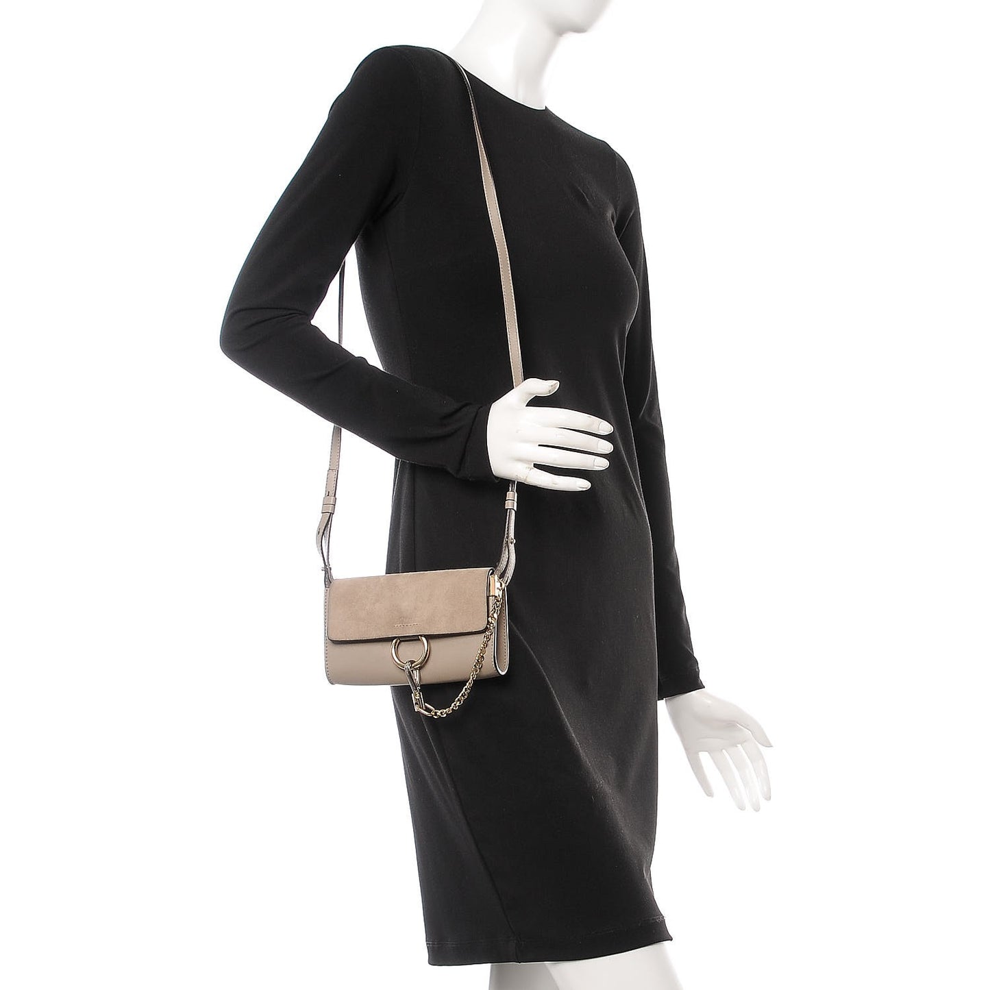 Suede Calfskin Mini Faye Shoulder Bag Motty Grey
