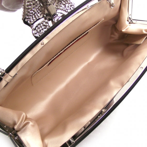 Satin Jeweled Crystal Flower Clutch