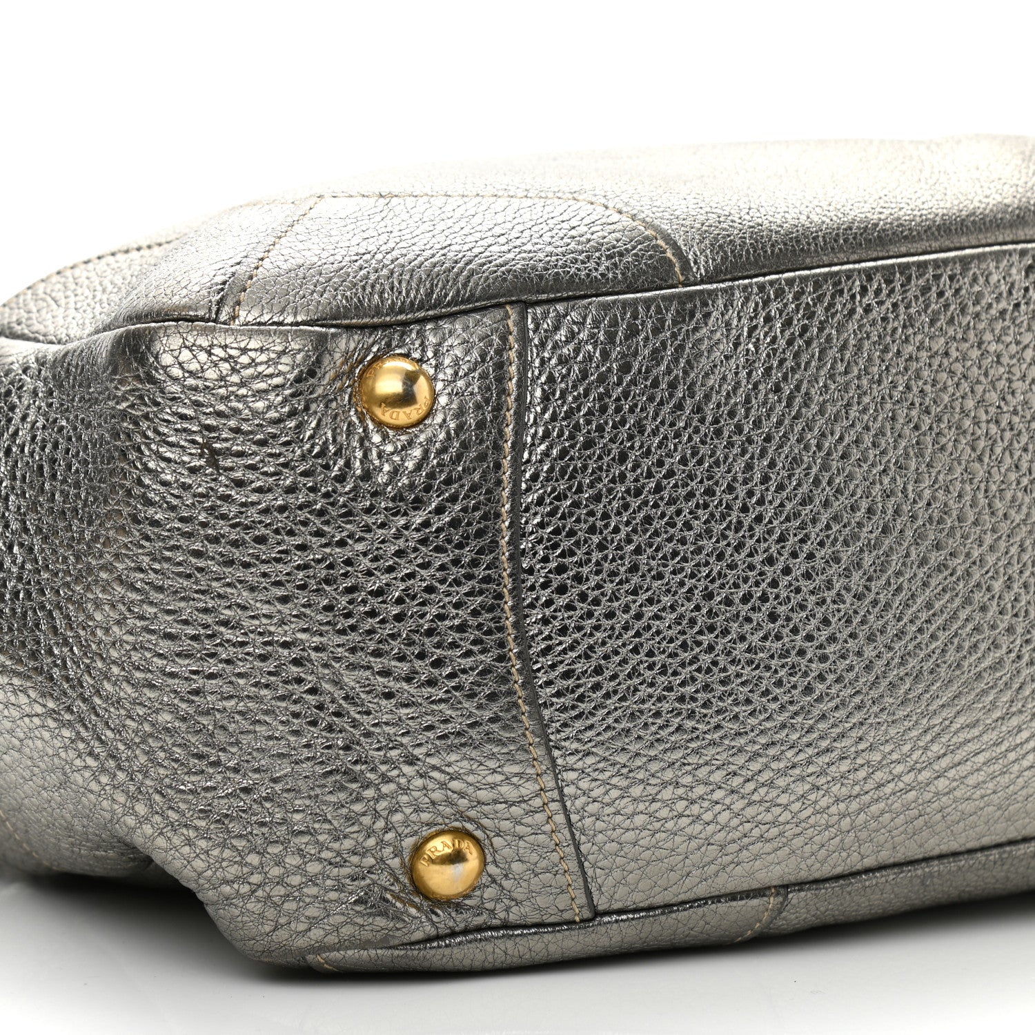Prada Metallic Vitello Daino Side Pocket Tote Bag Acciaio 9 of 14
