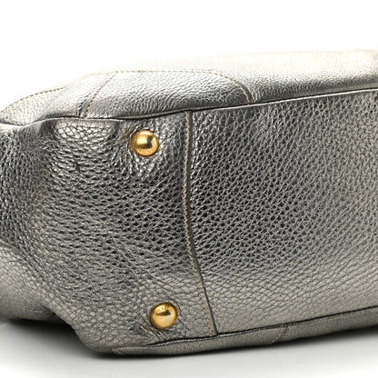 Prada Metallic Vitello Daino Side Pocket Tote Bag Acciaio 9 of 14