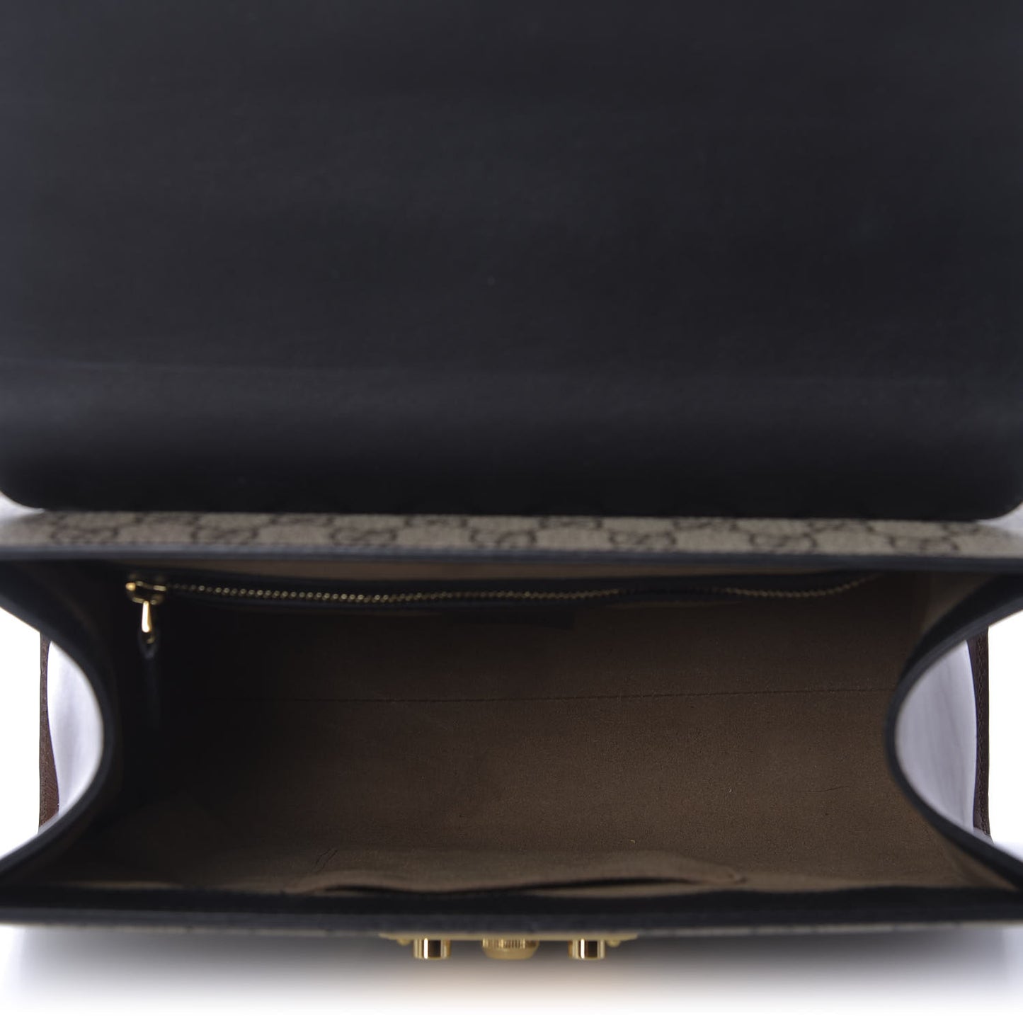 GG Supreme Monogram Calfskin Small Padlock Top Handle Bag Beige Black Cuir