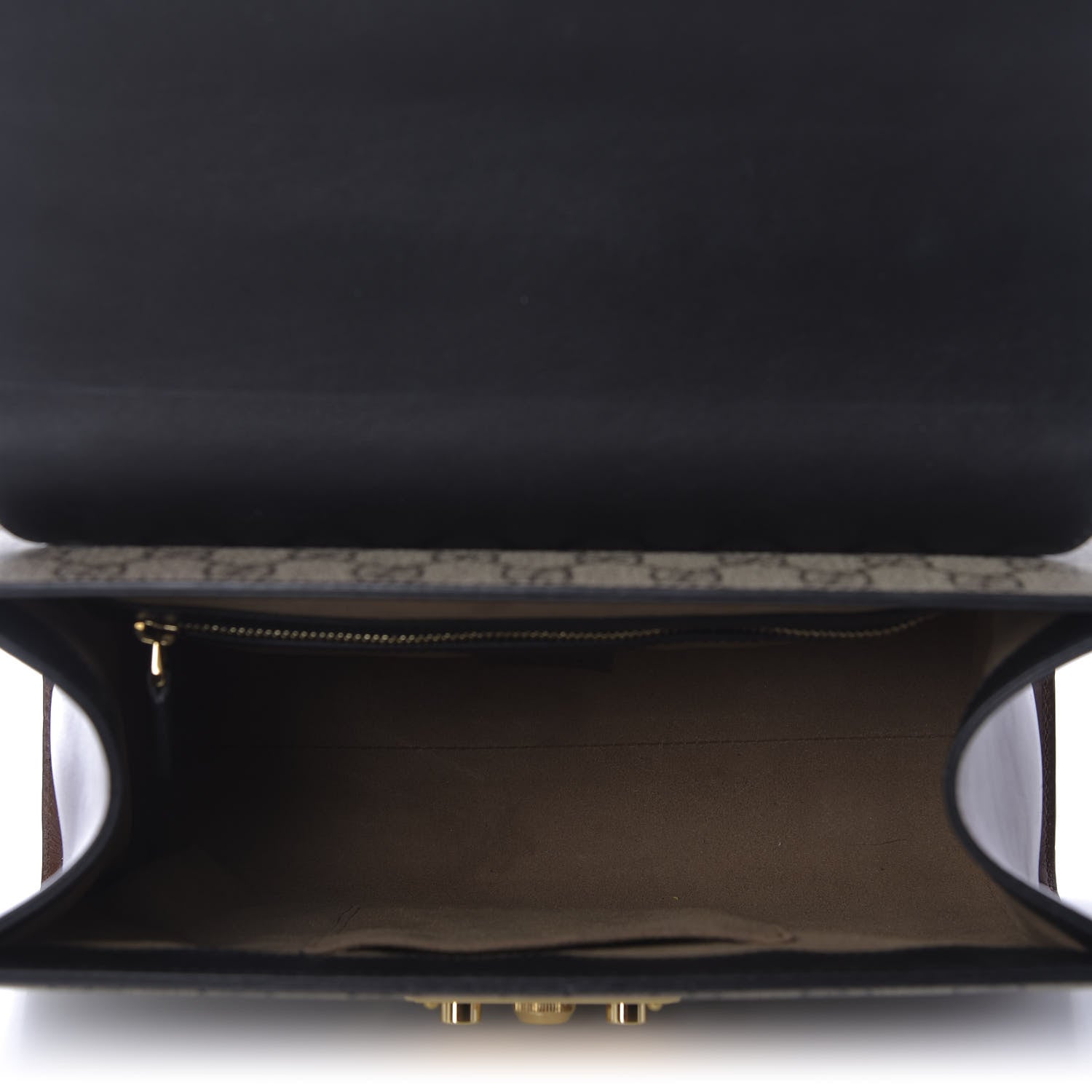 Gucci GG Supreme Monogram Calfskin Small Padlock Top Handle Bag Beige Black Cuir 5 of 9