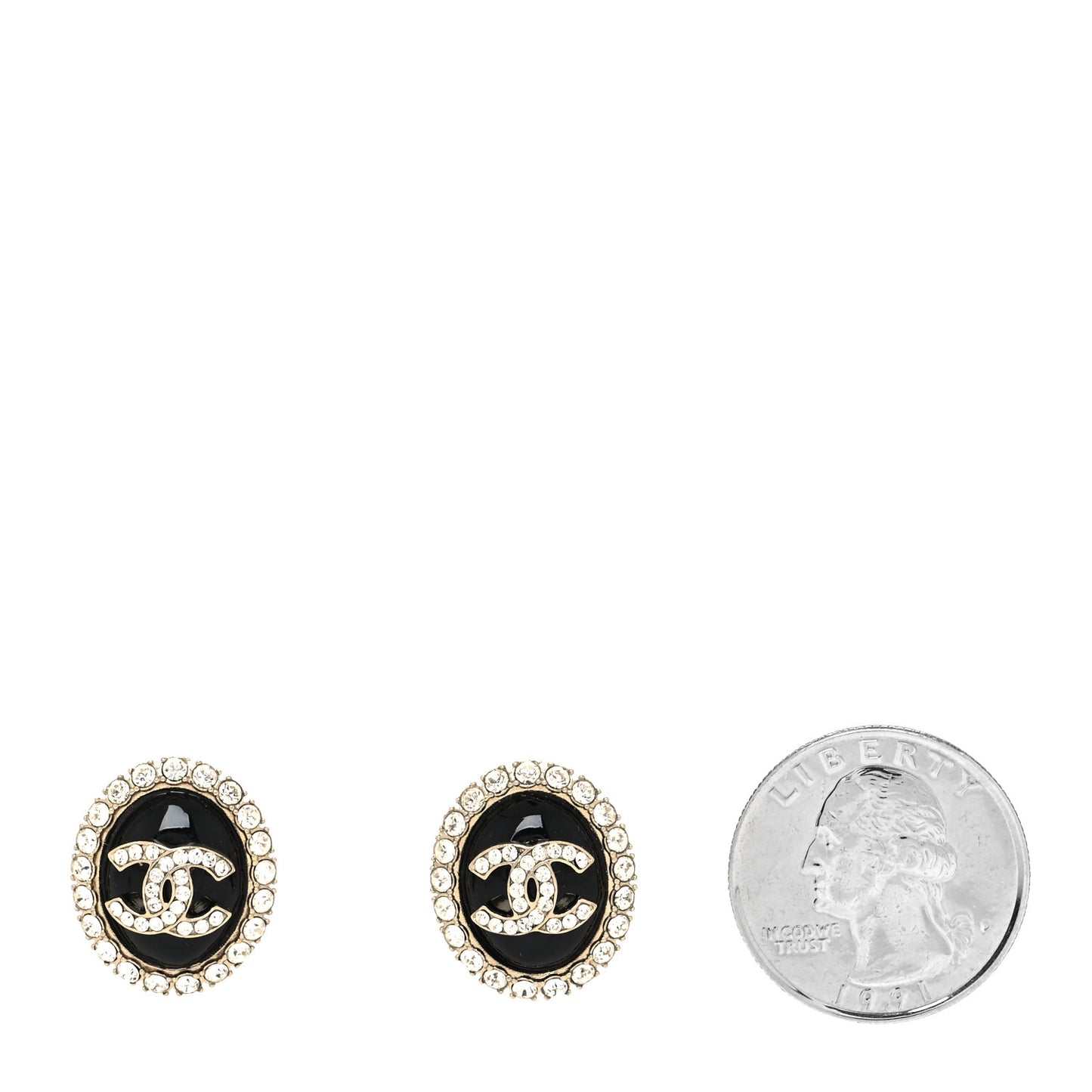 Enamel Crystal Oval CC Earrings Gold Black