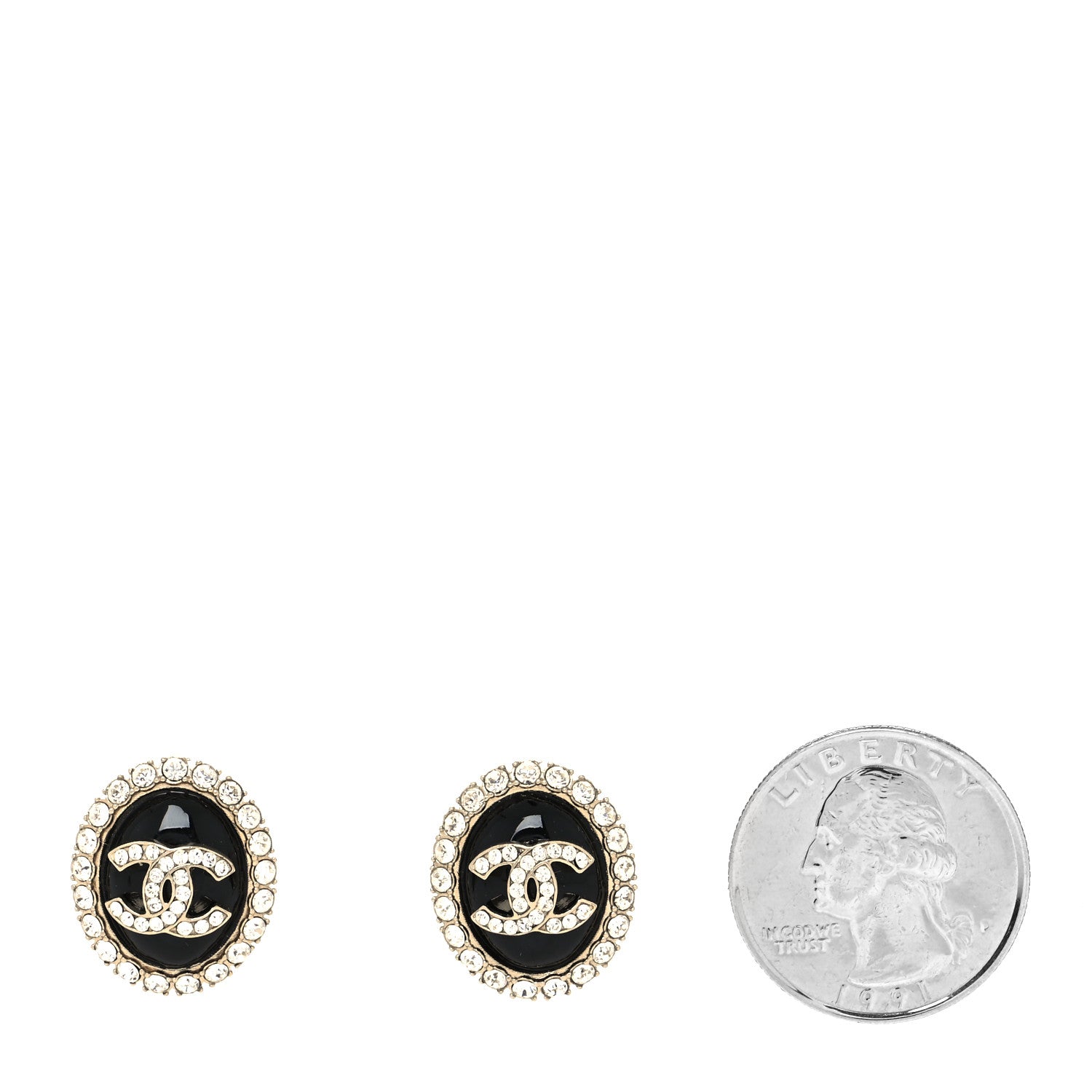 Chanel Enamel Crystal Oval CC Earrings Gold Black 2 of 4