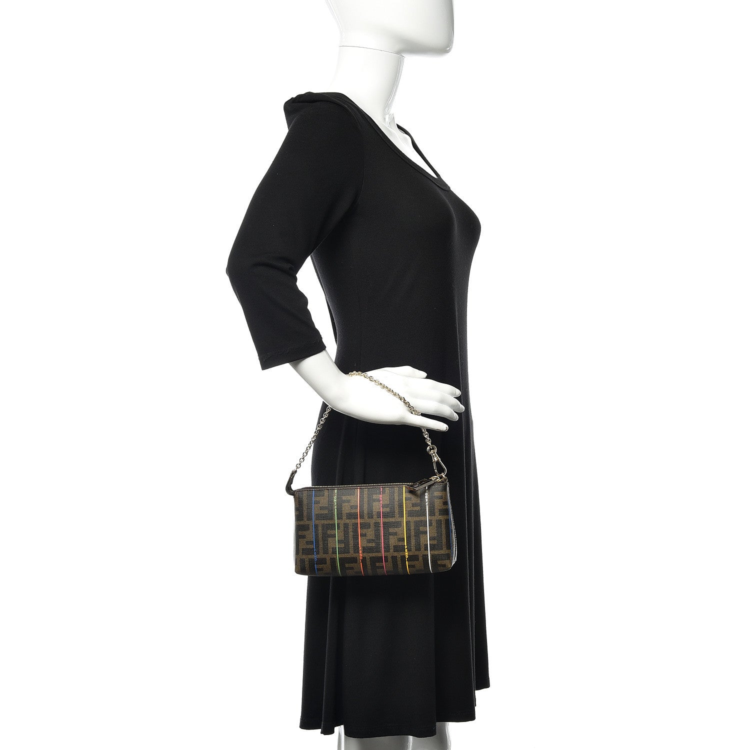 Fendi Zucca Spalmati Striped Pochette Tobacco Multicolor 2 of 9