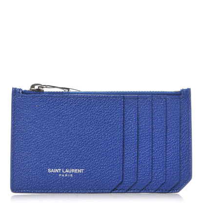 Saint Laurent Grained Calfskin 5 Fragments Zip Pouch Card Holder Ultramarine 1 of 7