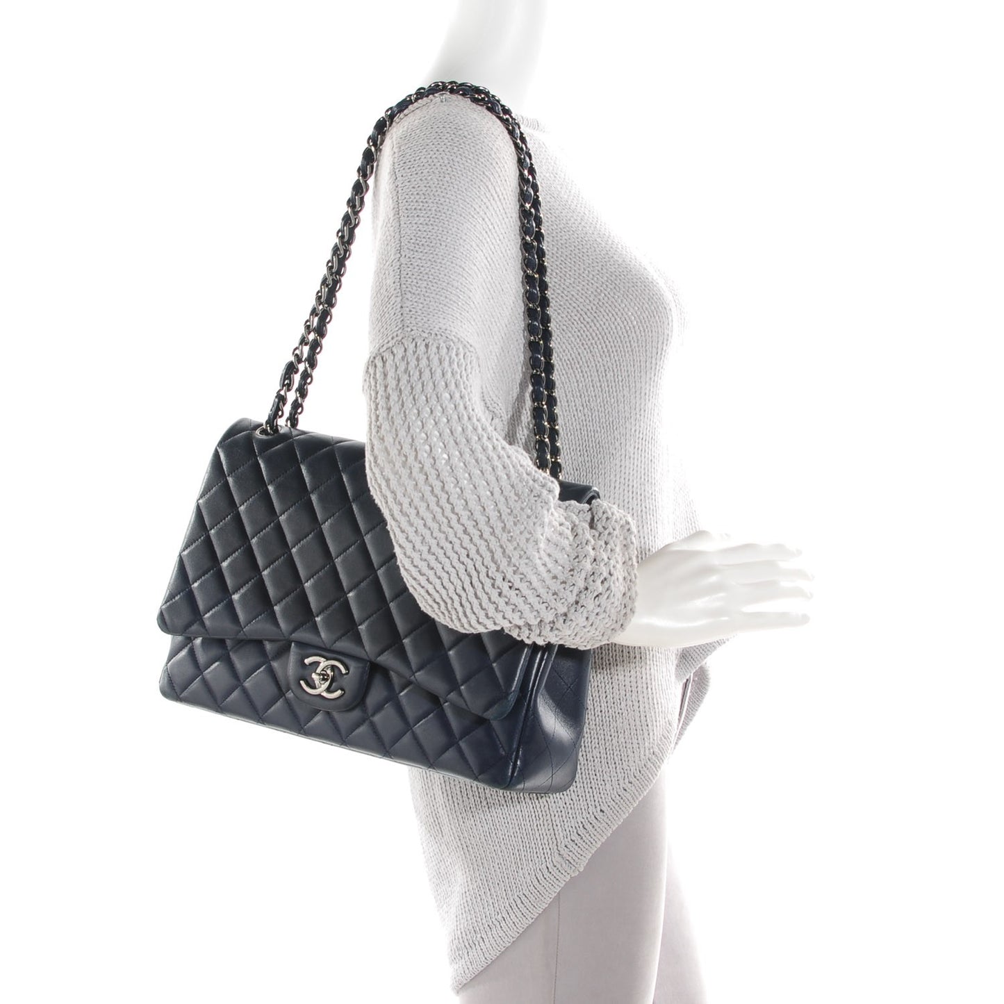 Lambskin Quilted Maxi Double Flap Dark Blue