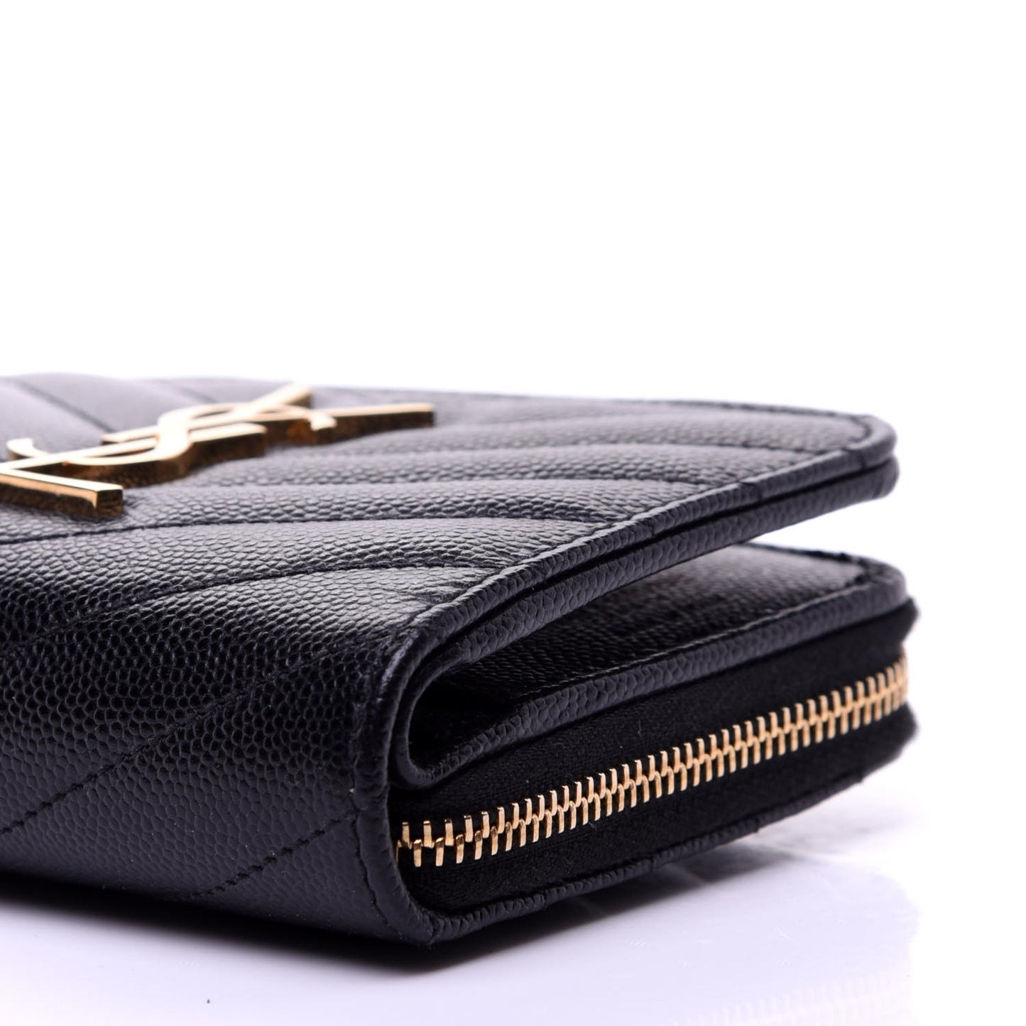 Grain De Poudre Matelasse Chevron Monogram Compact Zip Around Wallet Black