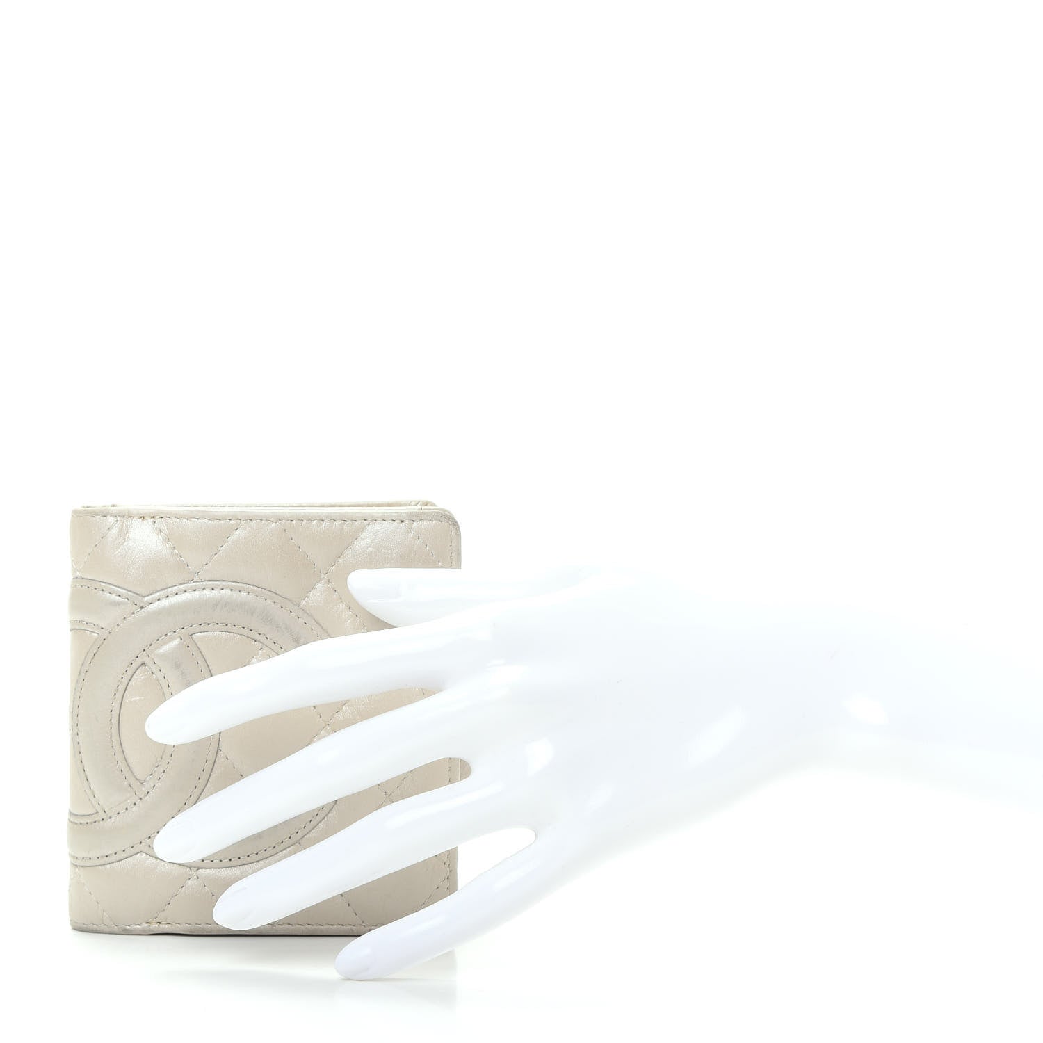 Chanel Aged Calfskin Cambon Compact Wallet Pearl 2 of 9