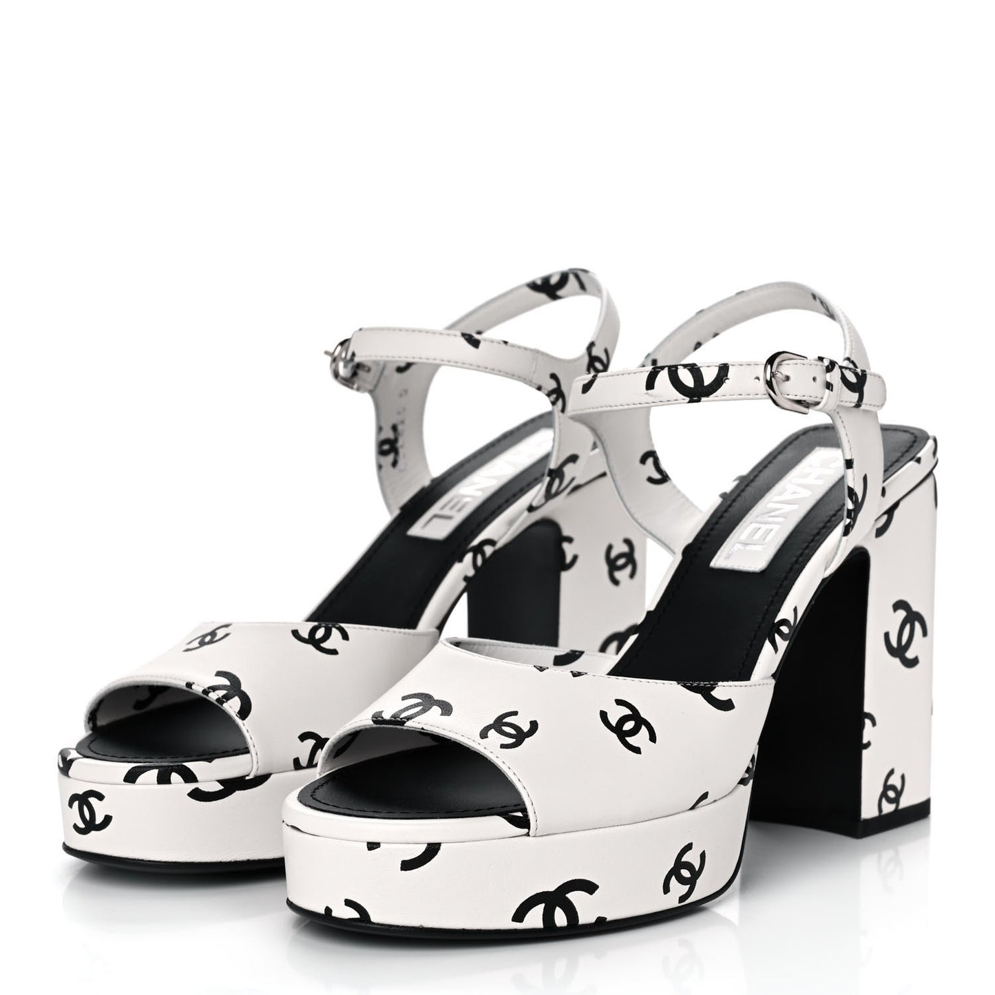 Printed Lambskin Coco Beach Platform Sandals 39 White Black