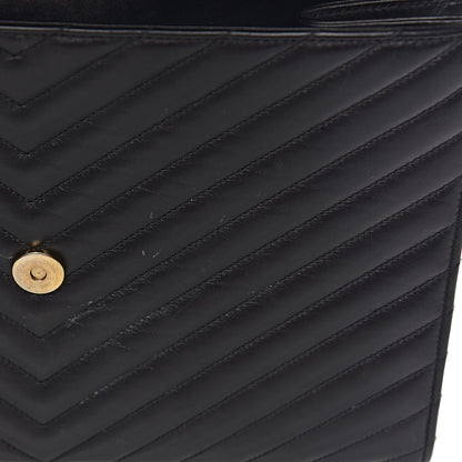 Saint Laurent Smooth Calfskin Matelasse Chevron Large Monogram Satchel Black 14 of 23