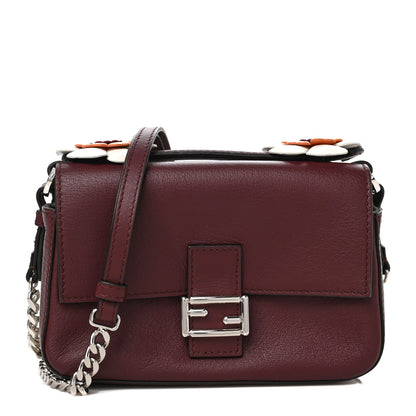 Fendi Vitello Dolce Flowerland Bi-Color Studded Micro Double Baguette Bordeaux White Ice 1 of 11