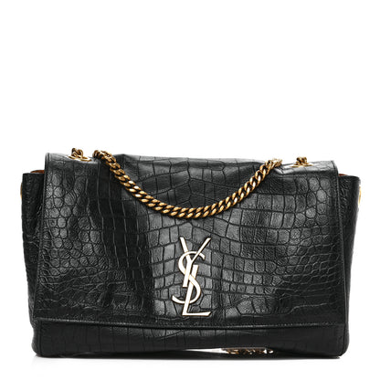 Saint Laurent Calfskin Crocodile Embossed Suede Medium Reversible Monogram Kate Satchel Military Taupe 1 of 7