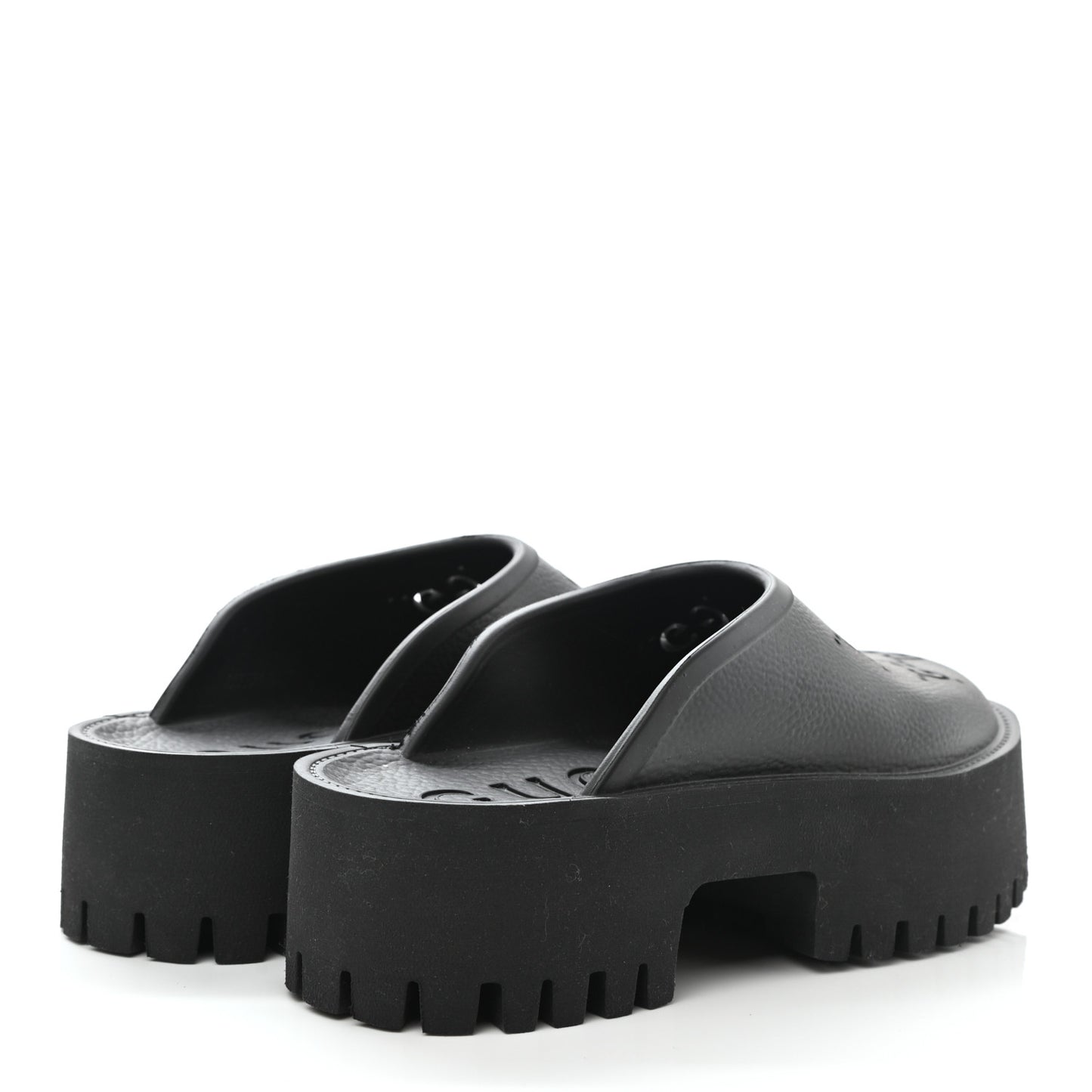 Rubber GG Monogram Perforated Elea Platform 55mm Lug Sole Sandals 38 Black