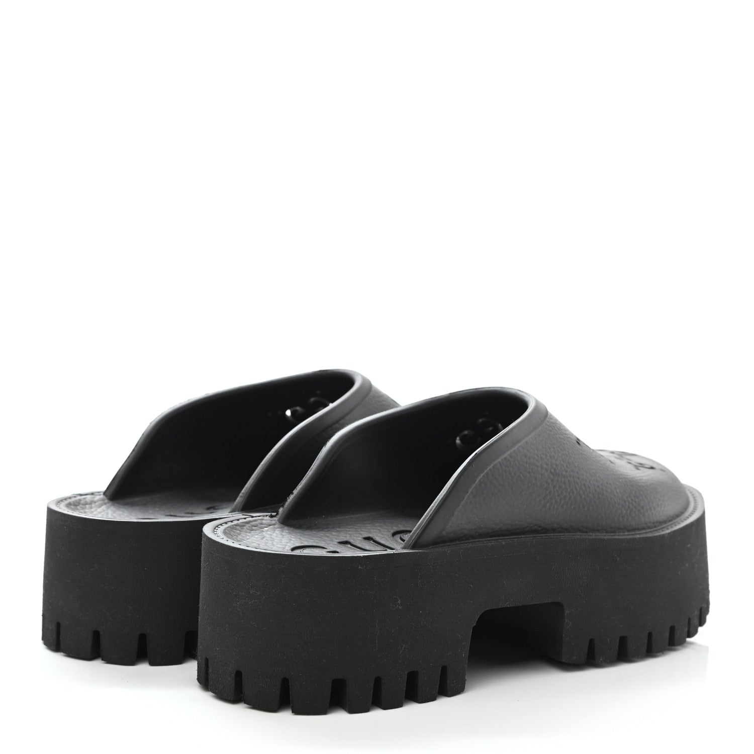 Gucci Rubber GG Monogram Perforated Elea Platform 55mm Lug Sole Sandals 38 Black 4 of 7