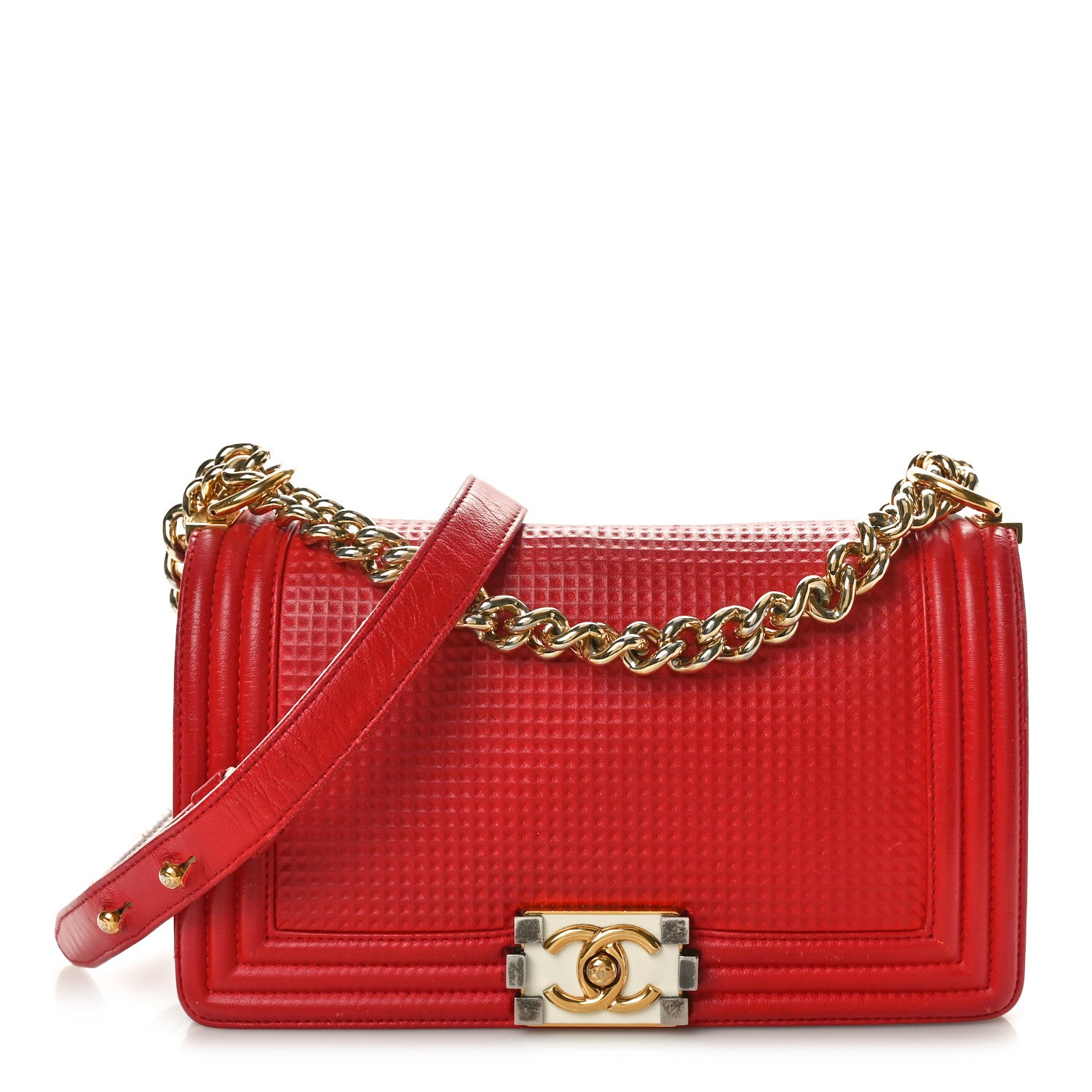 Chanel Lambskin Embossed Medium Boy Cube Flap Red 1 of 15